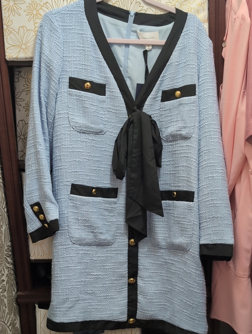 NWT Tuckernuck Pomander Place Light Blue Coco Tweed Bow Dress Size XL